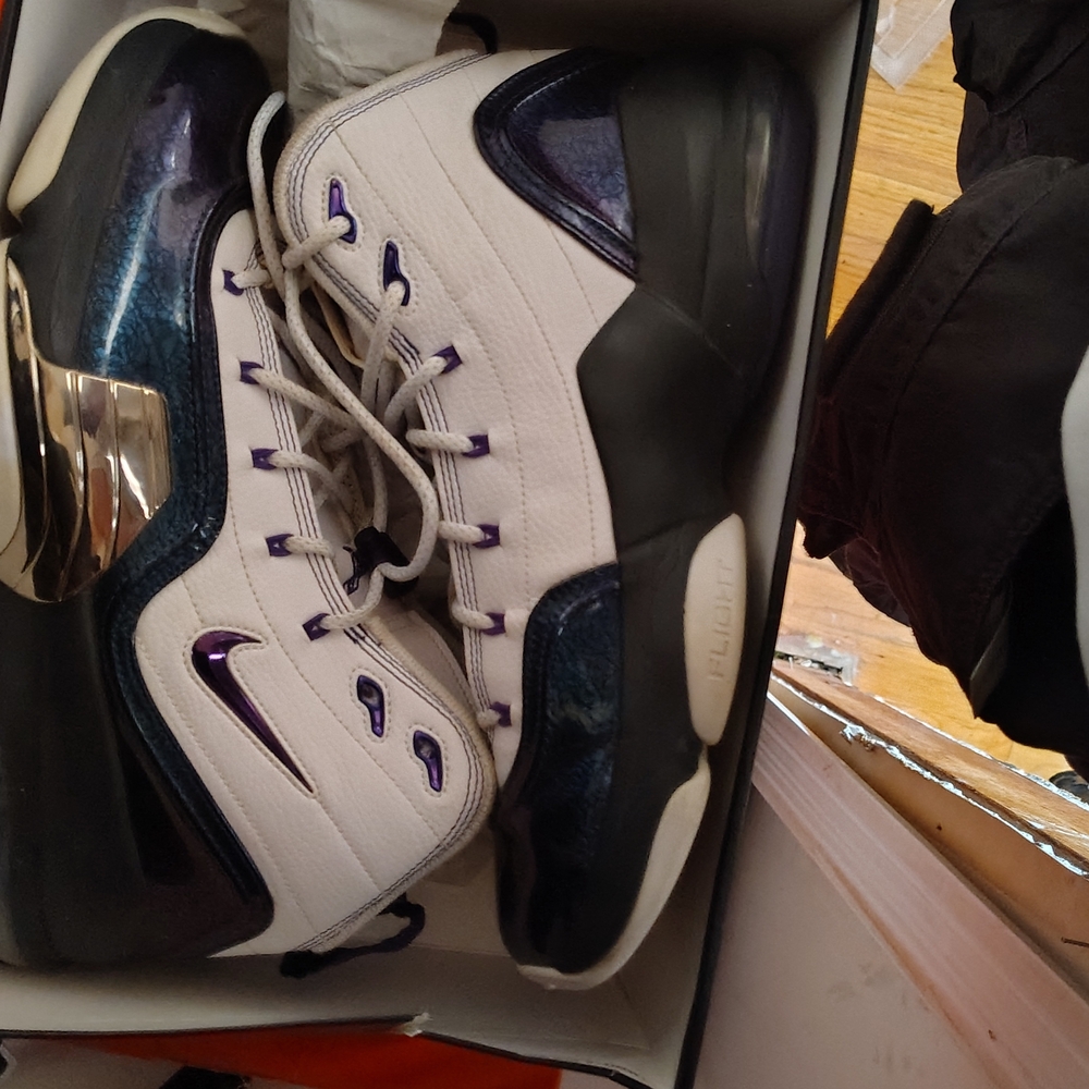 Nike Air Pippen 6 in the "White/Court Purple-Black-Metallic Silver SZ 10